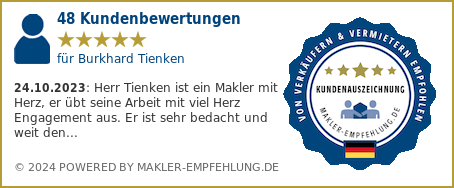 Qualitätssiegel makler-empfehlung.de für Burkhard Tienken